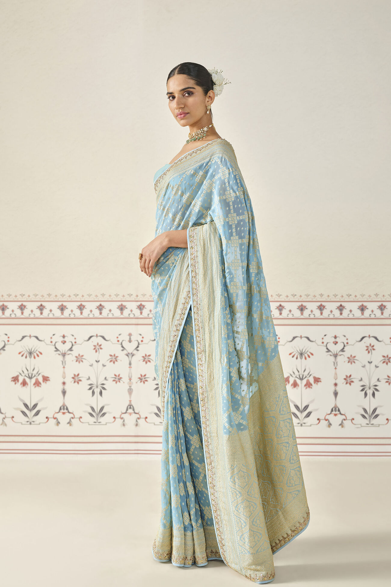 Gul Handwoven Benarasi Gota Patti Silk Saree, Powder Blue, image 2